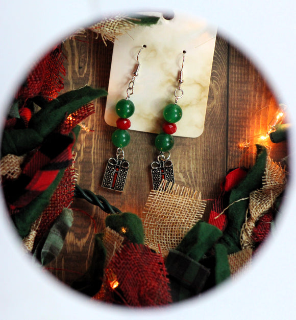 Present Christmas Beaded Earrings