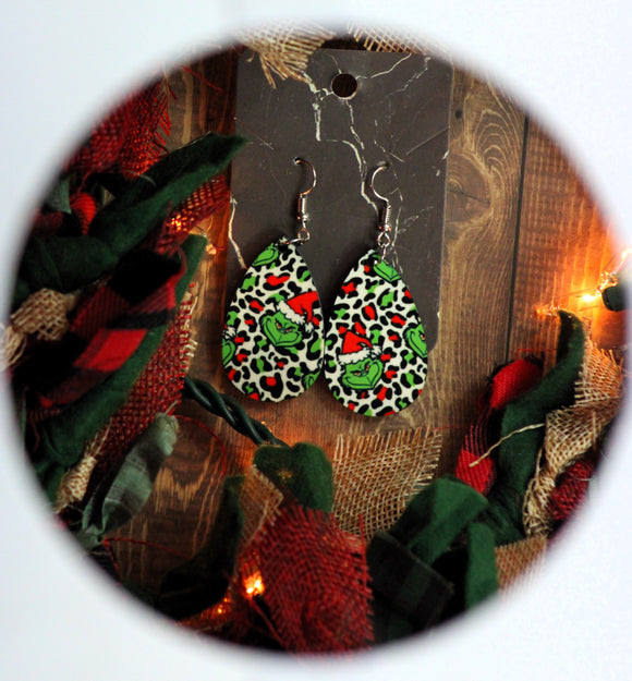 1.6 inch Grinch Leopard Print Earrings