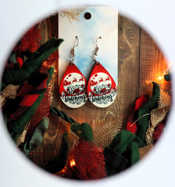 1.6 Inch Christmas Santa Watching Earrings