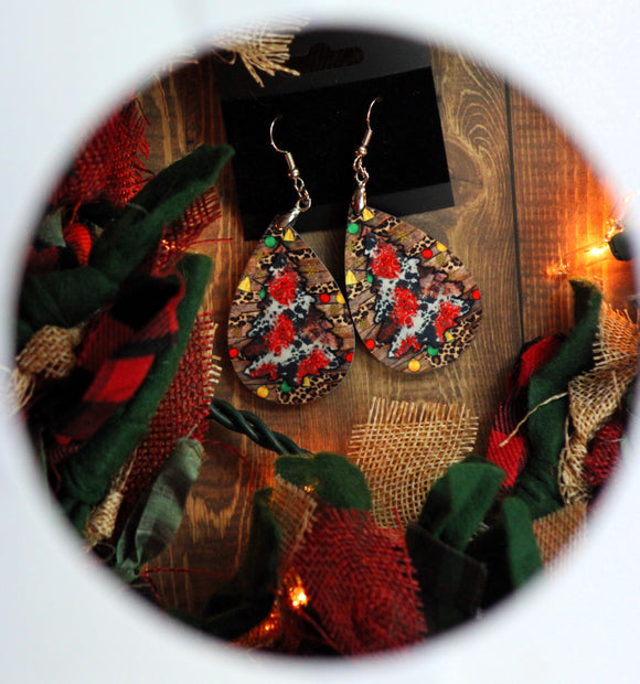 1.6 inch Christmas Tree and Cow Print Earrings