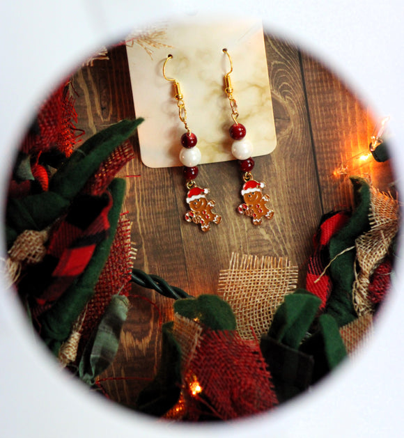 Gingerbread man beaded earrings