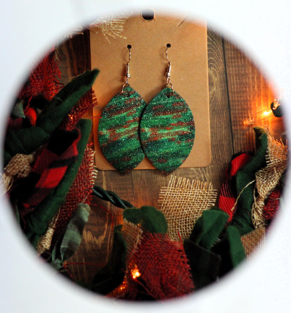 1.8 Inch Red and Green Abstract Glitter Earrings