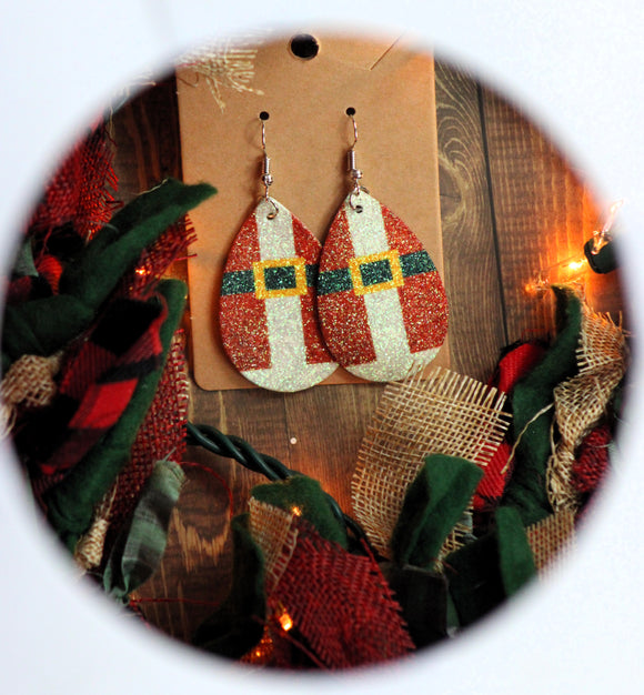 1.8 Inch Glitter Santa Suit Earrings