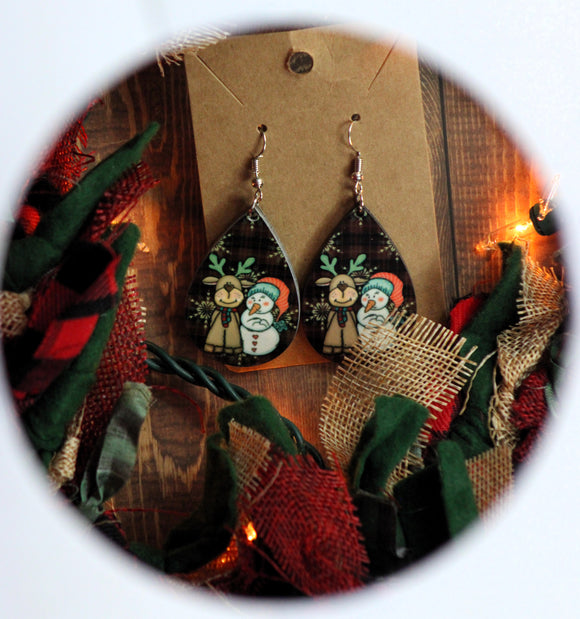 1.6 inch Snowman and Reindeer Earrings