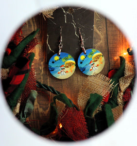 1 inch Snowman on Beach Round Earrings