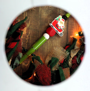 Green Beaded Santa Pen with Black Ink