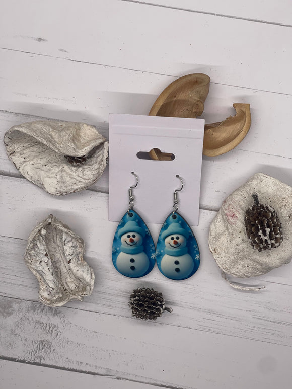 1.6 Inch Blue Snowman Earrings