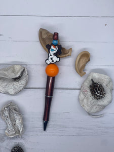 Red, Blue and Orange Snowman Beaded Pen