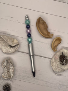 Silver Pen with Turquoise and Purple Beads