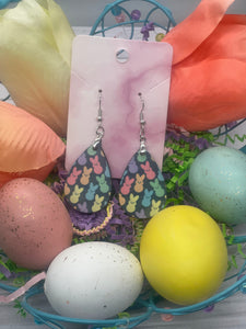 1.6 in black background multicolored peeps earrings