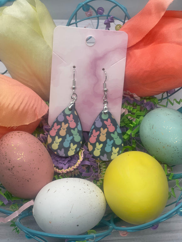 1.8 in black background multicolored peeps earrings