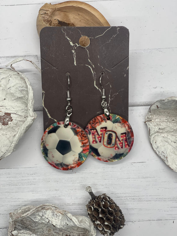 1 Inch Round Mom Soccer Earrings