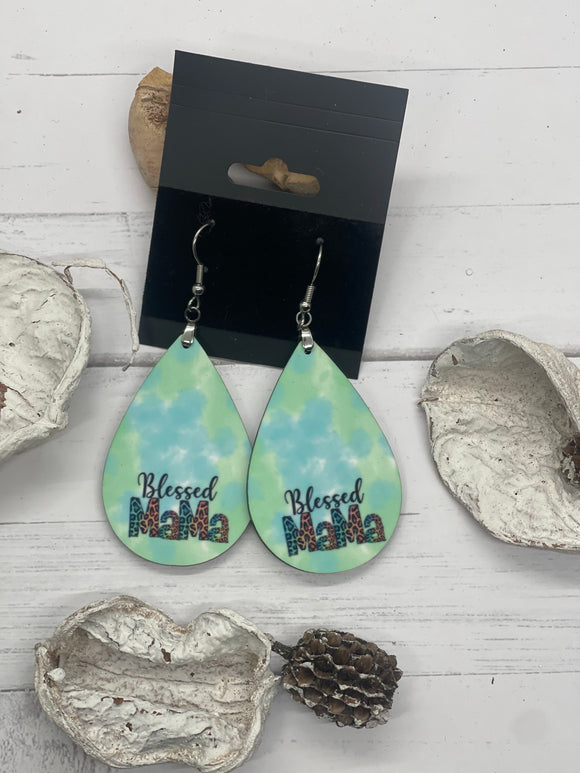 2 Inch Blessed Mama Green Earrings