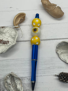 Blue and yellow sunflower beaded pen