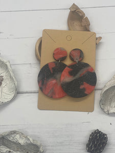 Black and Red Shimmer Clay Earrings