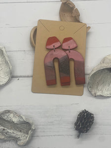 Pink Red and Black Shimmer Clay Earrings