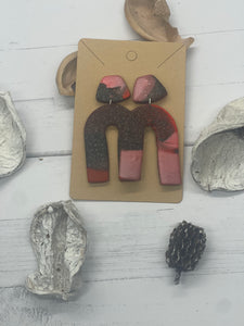 Pink Red and Black Shimmer Clay Earrings