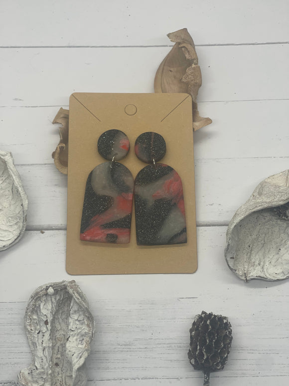 Black and Red Shimmer Clay Earrings