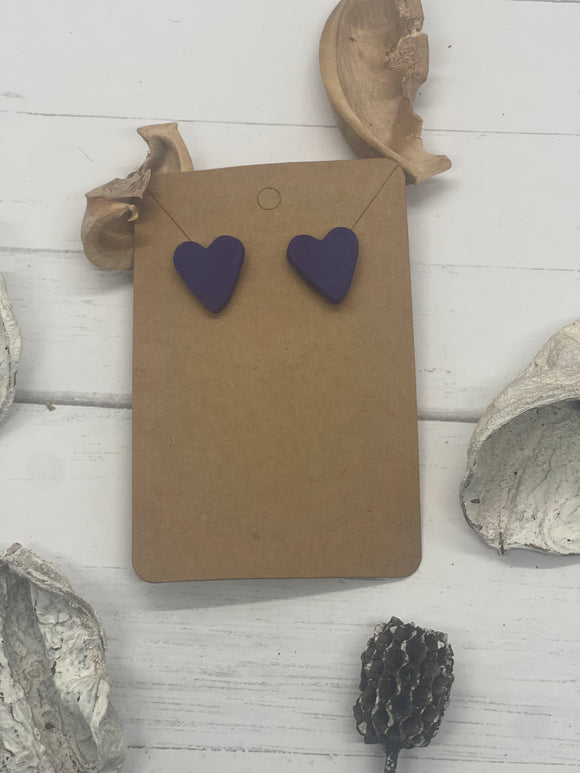 Purple Heart Stud Clay Earrings