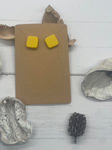 Yellow Square Stud Clay Earrings