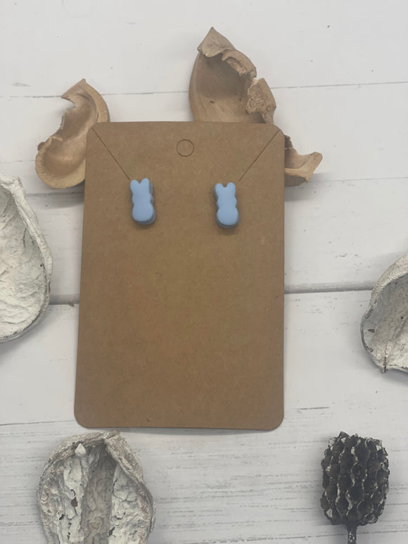 Blue Peep Bunny Stud Clay Earrings