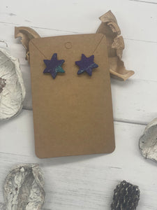 Turquoise and Purple Glitter Stars Stud Clay Earrings