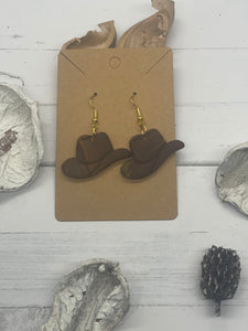 Brown and Gold Cowboy Hat Clay Earrings