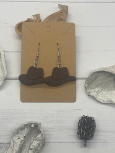 Brown Cowboy Hat Clay Earrings