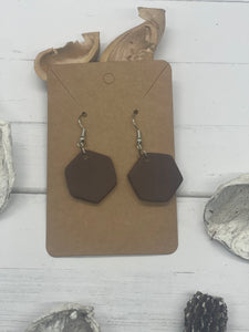 Brown Hexagon Clay Earrings