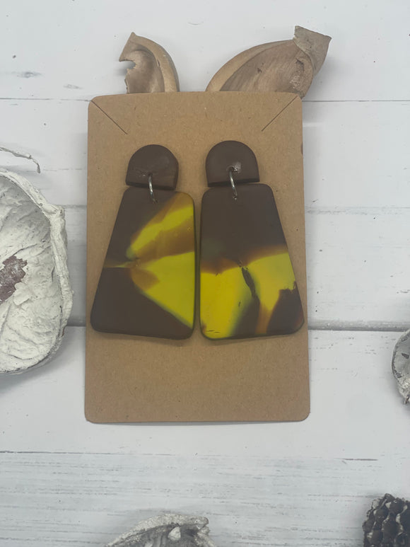 Brown and Gold Clay Earrings