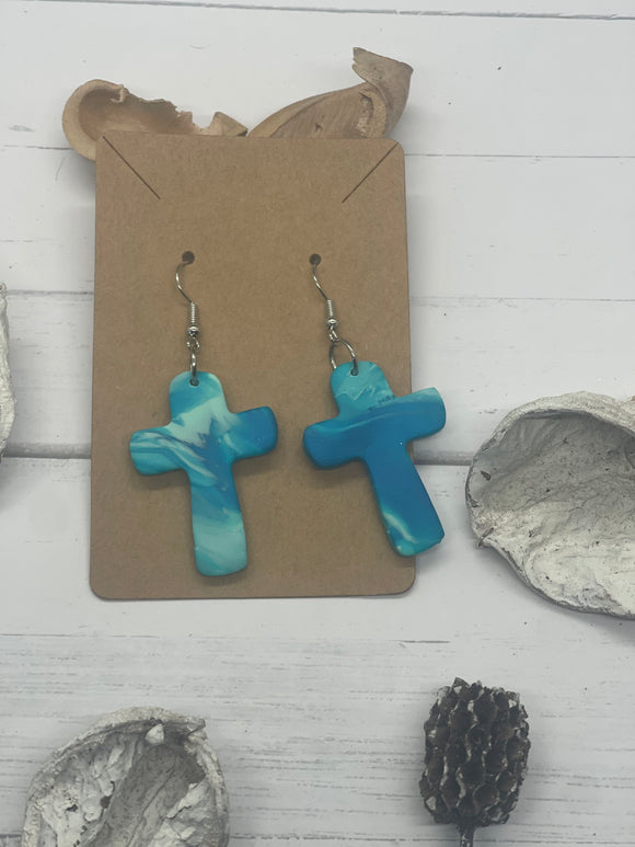 Turquoise Cross Clay Earrings