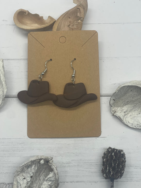 Brown and Gold Cowboy Hat Clay Earrings