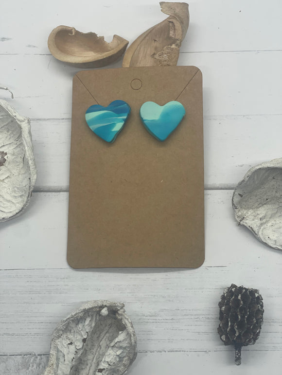 Turquoise Heart Stud Clay Earrings