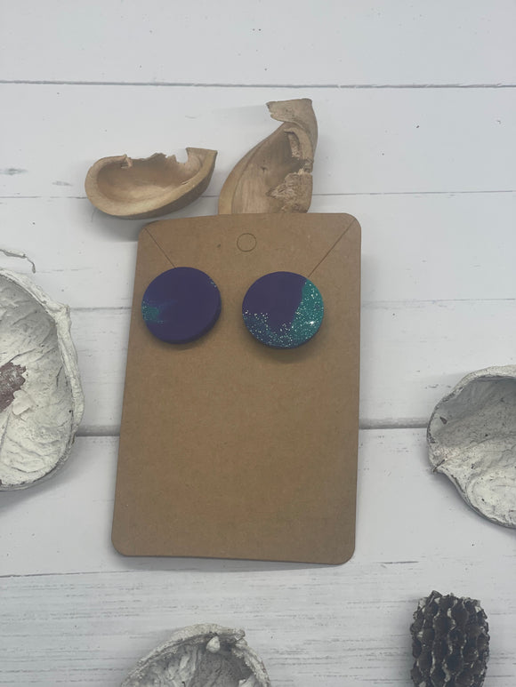 Turquoise and Purple Glitter Stud Clay Earrings