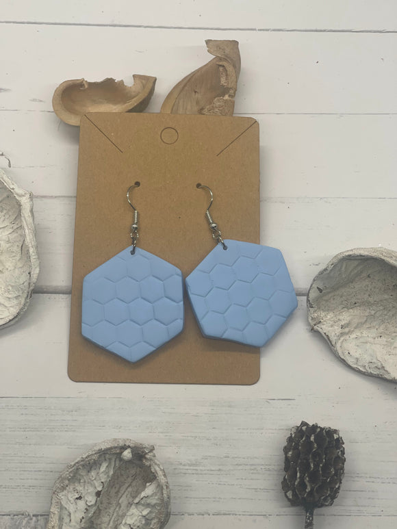 Blue Hexagon Clay Earrings