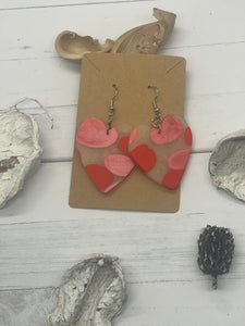 Red and Pink Heart Clay Earrings