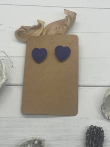 Purple Heart Stud Clay Earrings