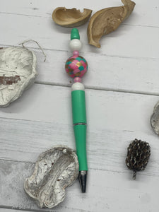 Pink and Turquoise Mermaid Scale Beaded Pen