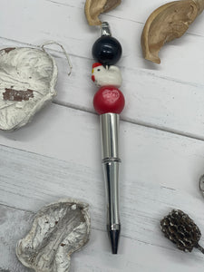 Silver beaded pen with chicken