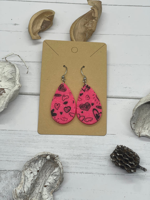 Black and Pink Clay Earrings