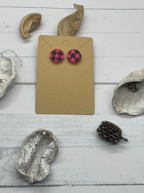 Pink and Black Stud Clay Earrings