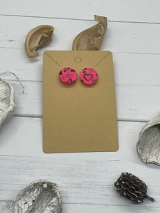 Pink and Black Round Stud Clay Earrings