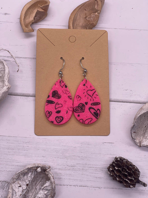 Black and Pink Clay Earrings