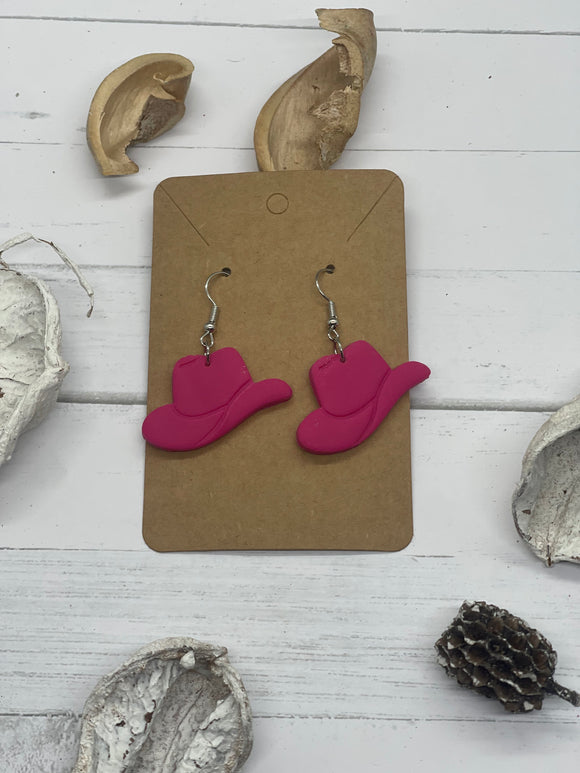 Pink Cowboy Hat Clay Earrings