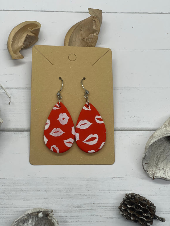 Red and White Lip Clay Earrings