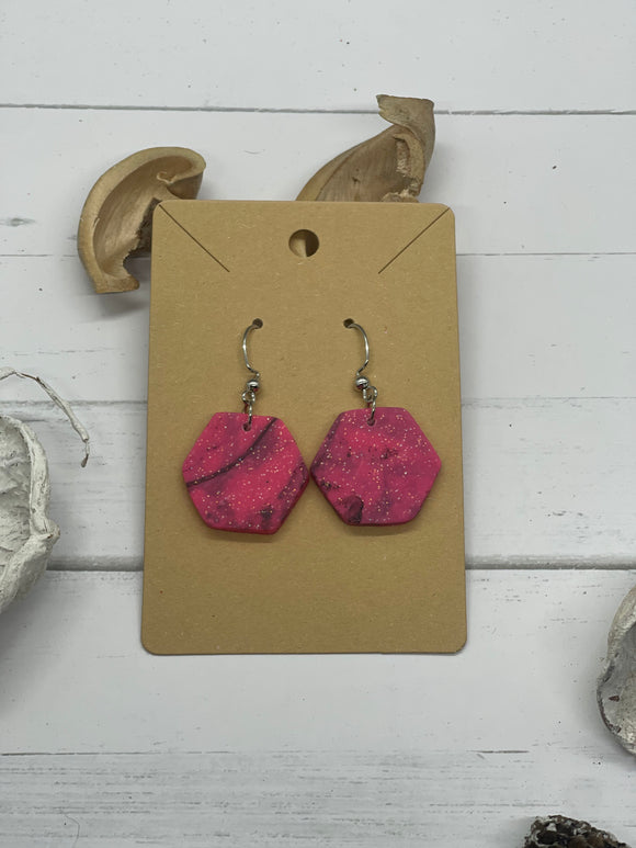 Pink and Black Glitter Clay Earrings