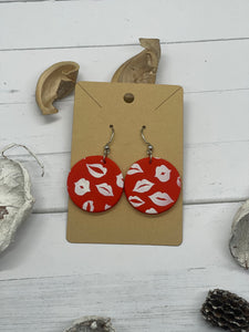 Red and White Lip Clay Earrings