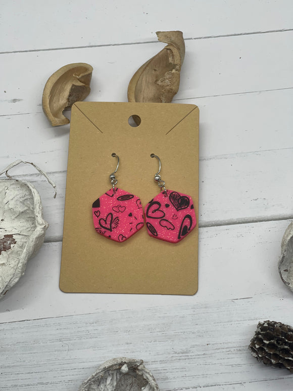 Black and Pink Clay Earrings