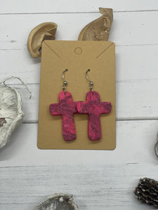 Pink and Black Glitter Cross Clay Earrings