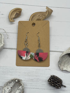 Grey pink green and white abstract clay earrings